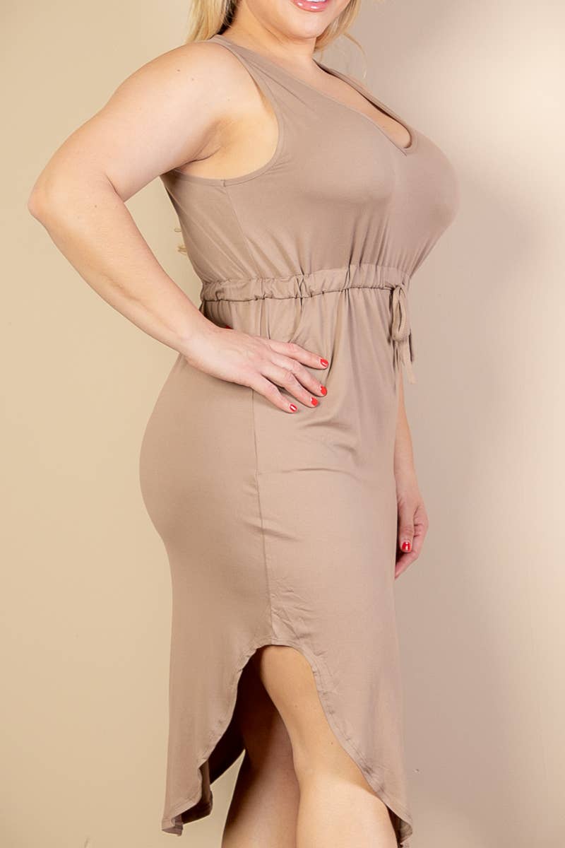 Plus Size Sleeveless Front Tied Rounded Hem Dress