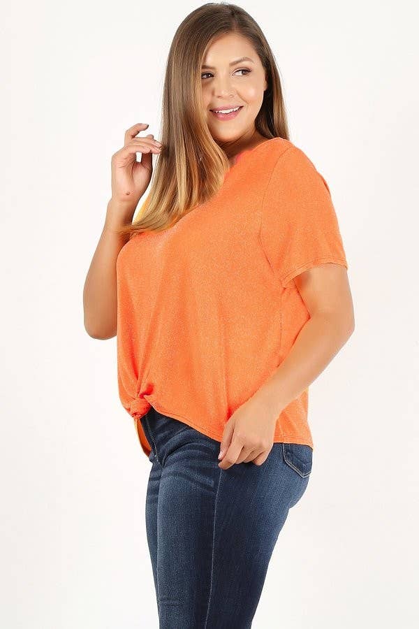 Plus Size Women's Metallic Knotted Front Top