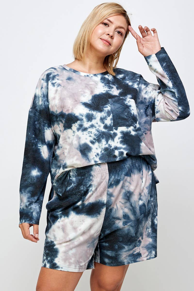 Plus Size Lounge Set Tie Dye Sweatshirt and Shorts