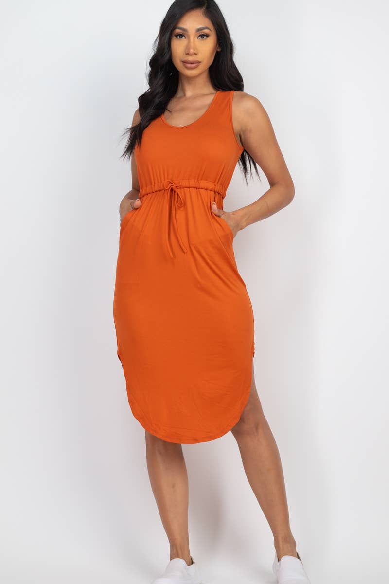 Drawstring Sleeveless Midi Dress