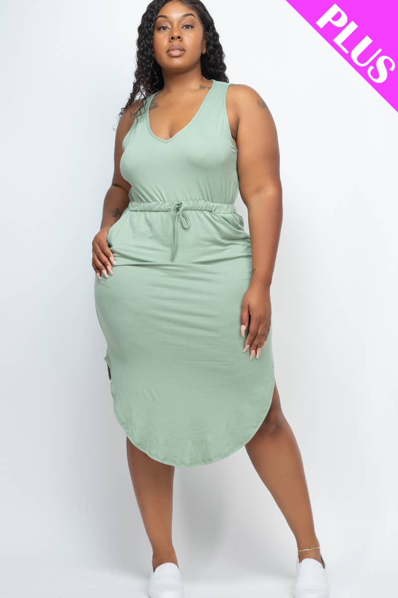 Plus Size Sleeveless Front Tied Rounded Hem Dress