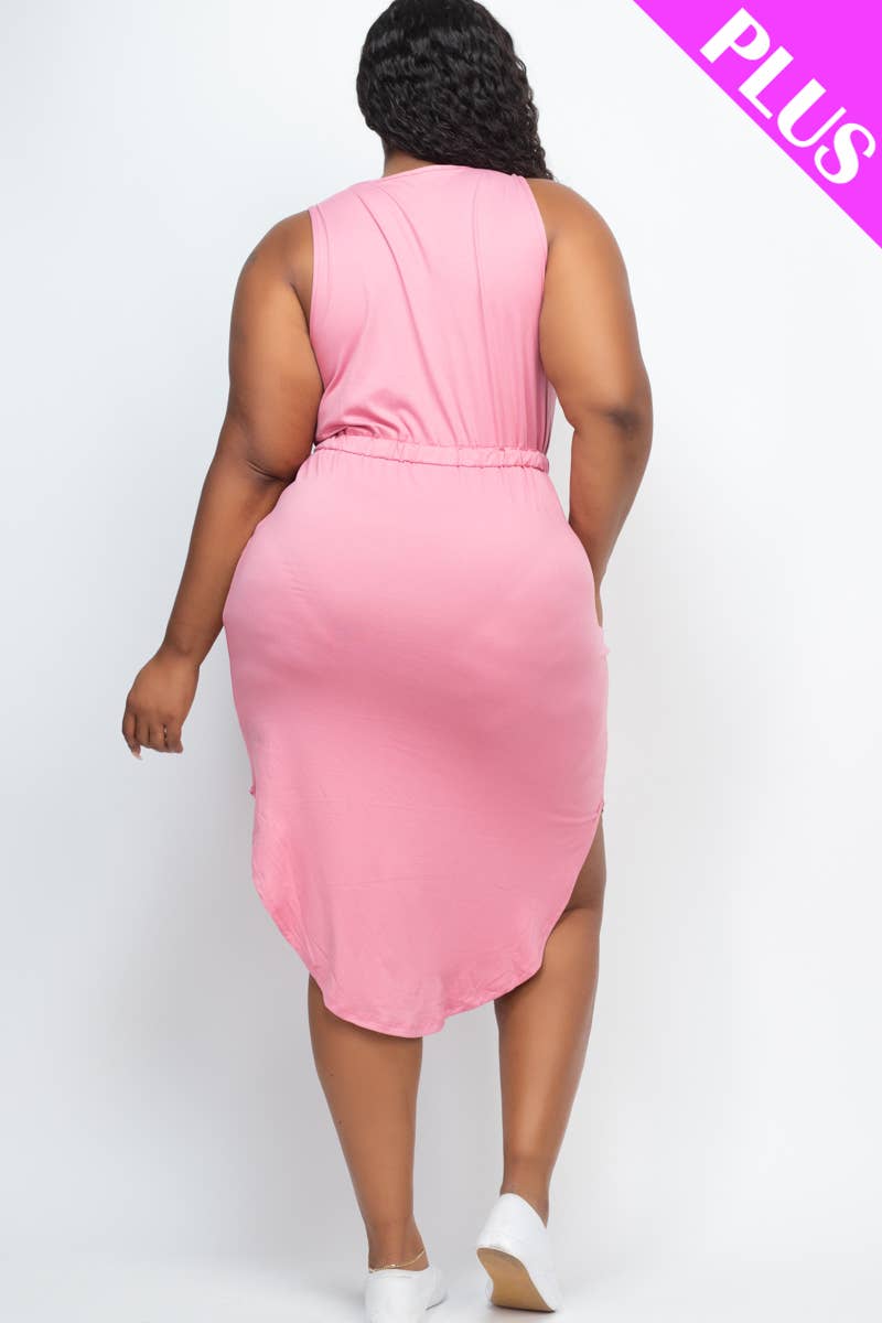 Plus Size Sleeveless Front Tied Rounded Hem Dress