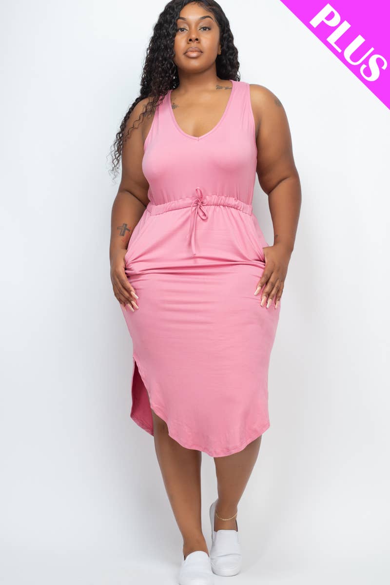 Plus Size Sleeveless Front Tied Rounded Hem Dress