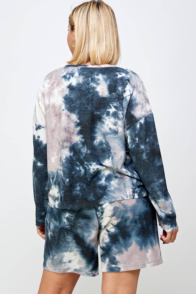 Plus Size Lounge Set Tie Dye Sweatshirt and Shorts