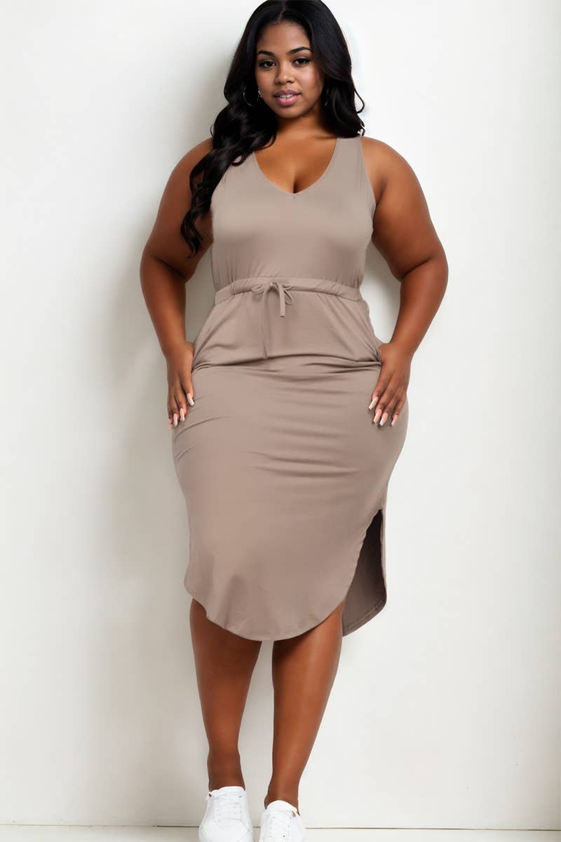 Plus Size Sleeveless Front Tied Rounded Hem Dress