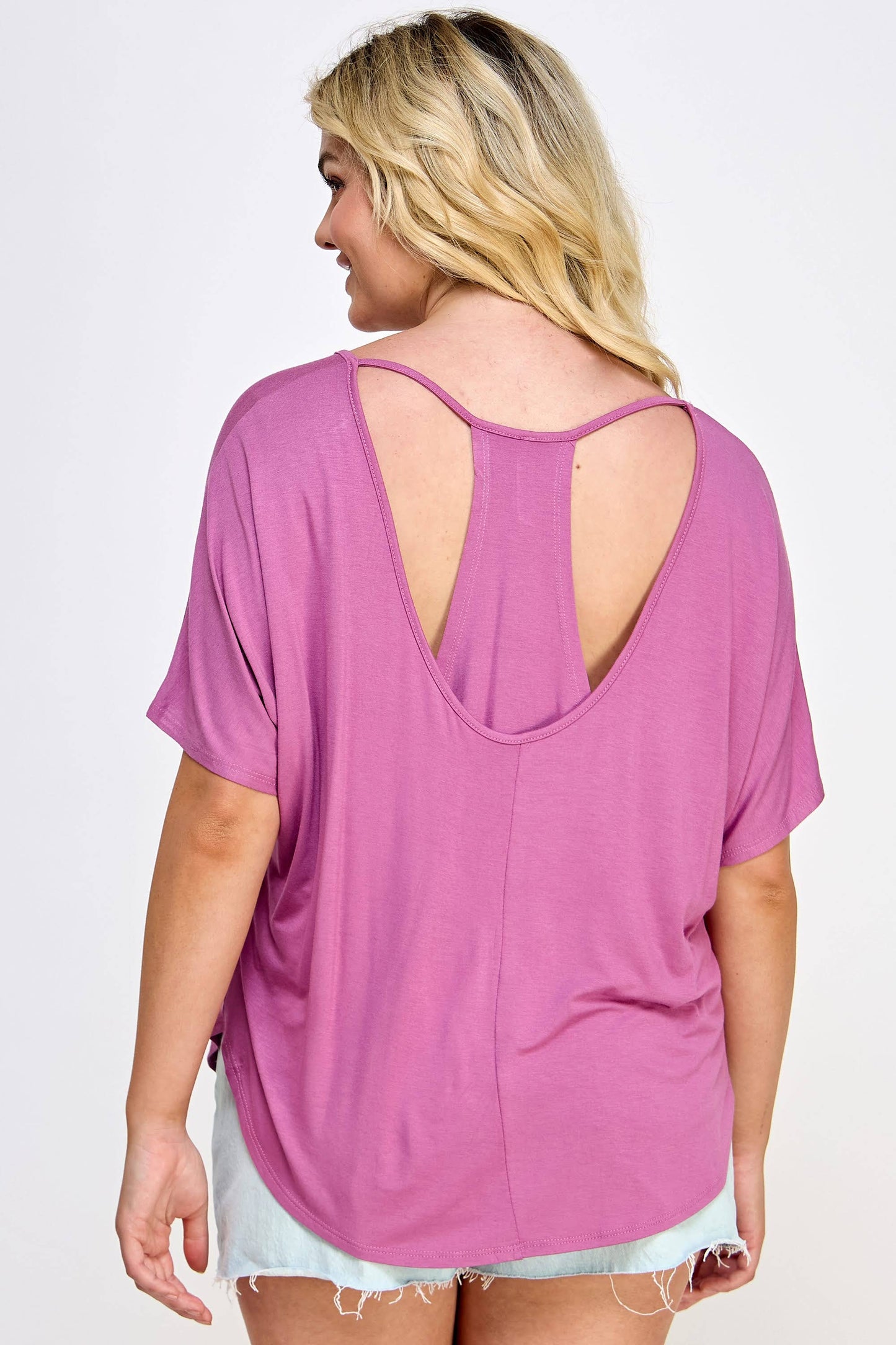 Plus Size Dolman Tee with Back Cutout