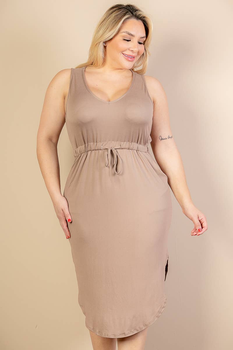 Plus Size Sleeveless Front Tied Rounded Hem Dress