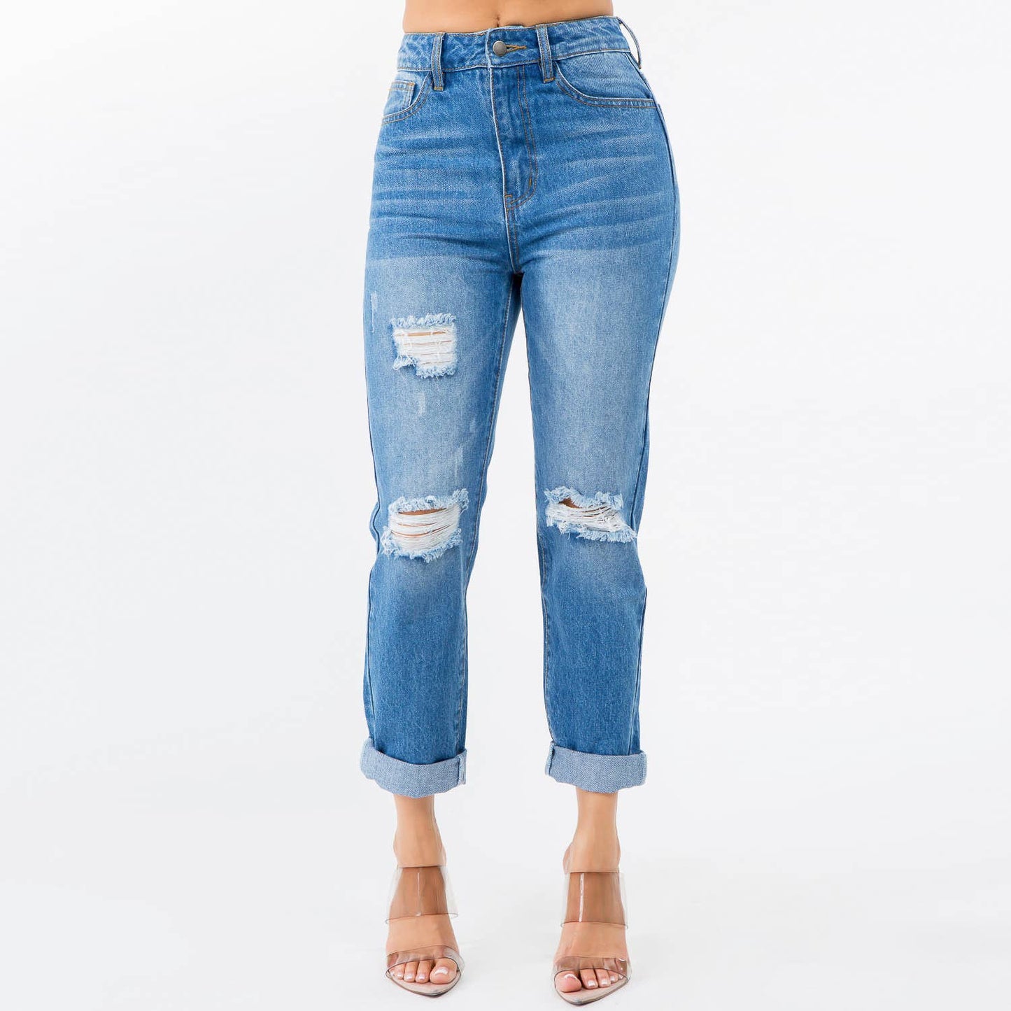 High Waist Distressed Mom Jeans