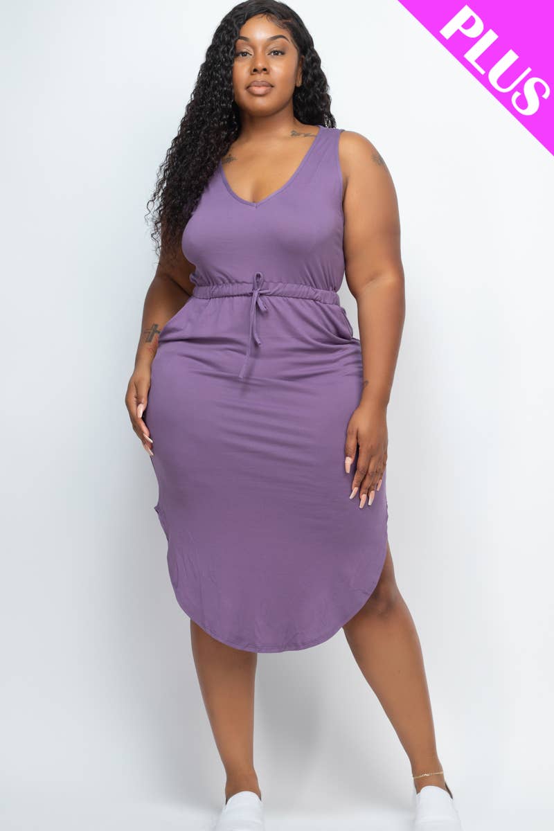 Plus Size Sleeveless Front Tied Rounded Hem Dress