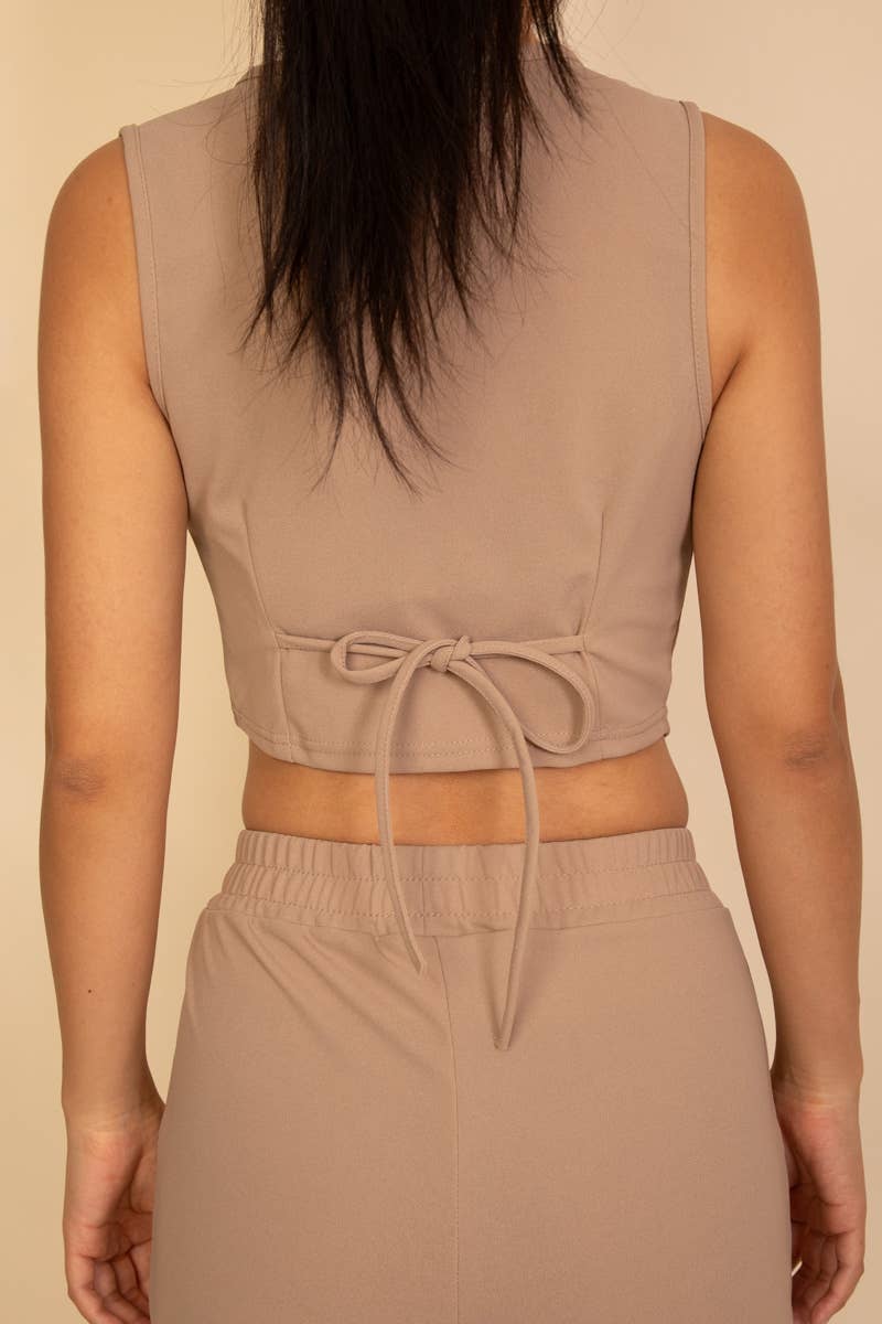 Button Vest with Adjustable Back Tie & Wide Leg Pants Sets