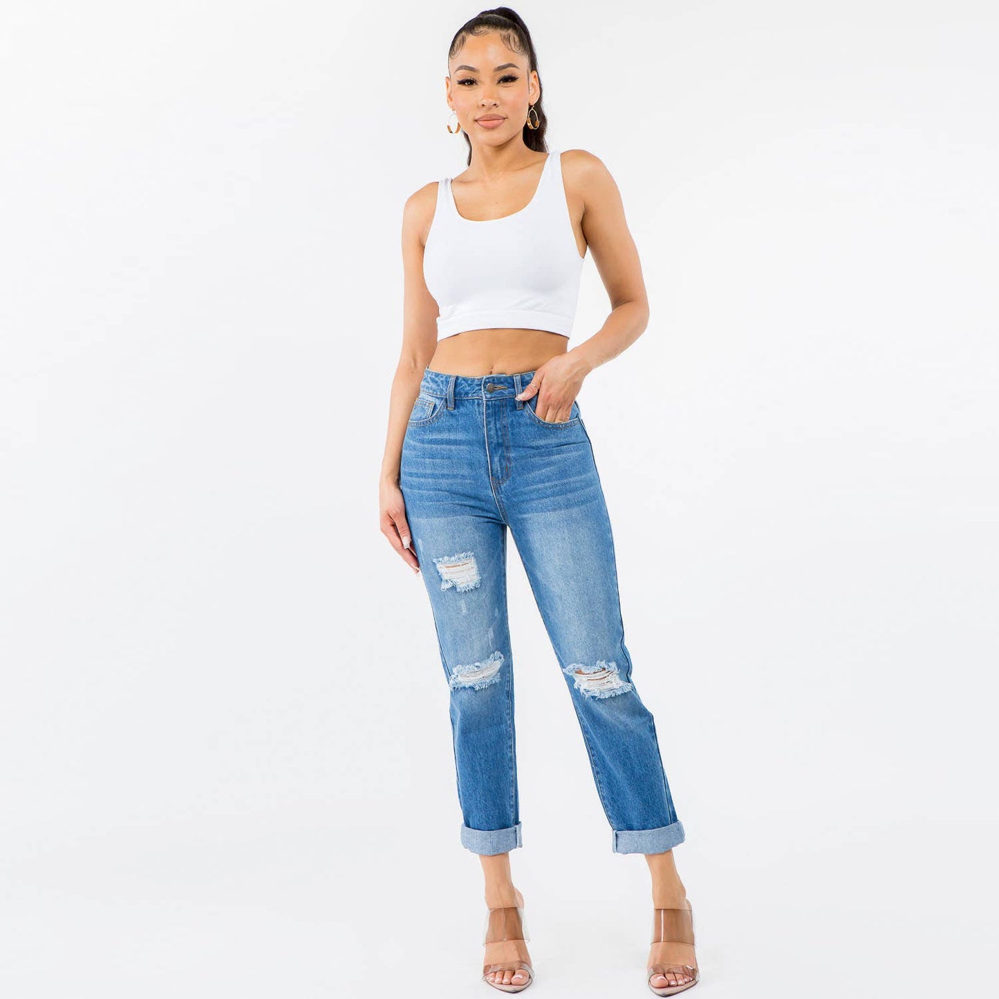 High Waist Distressed Mom Jeans
