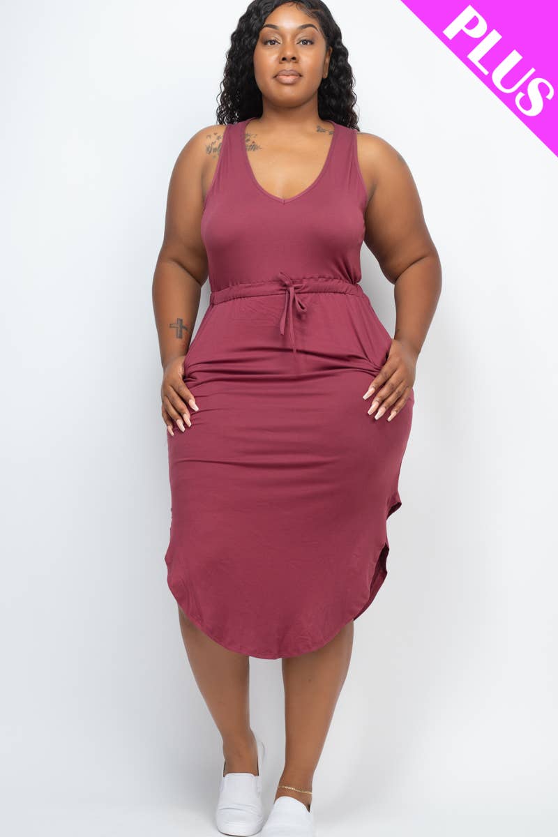 Plus Size Sleeveless Front Tied Rounded Hem Dress