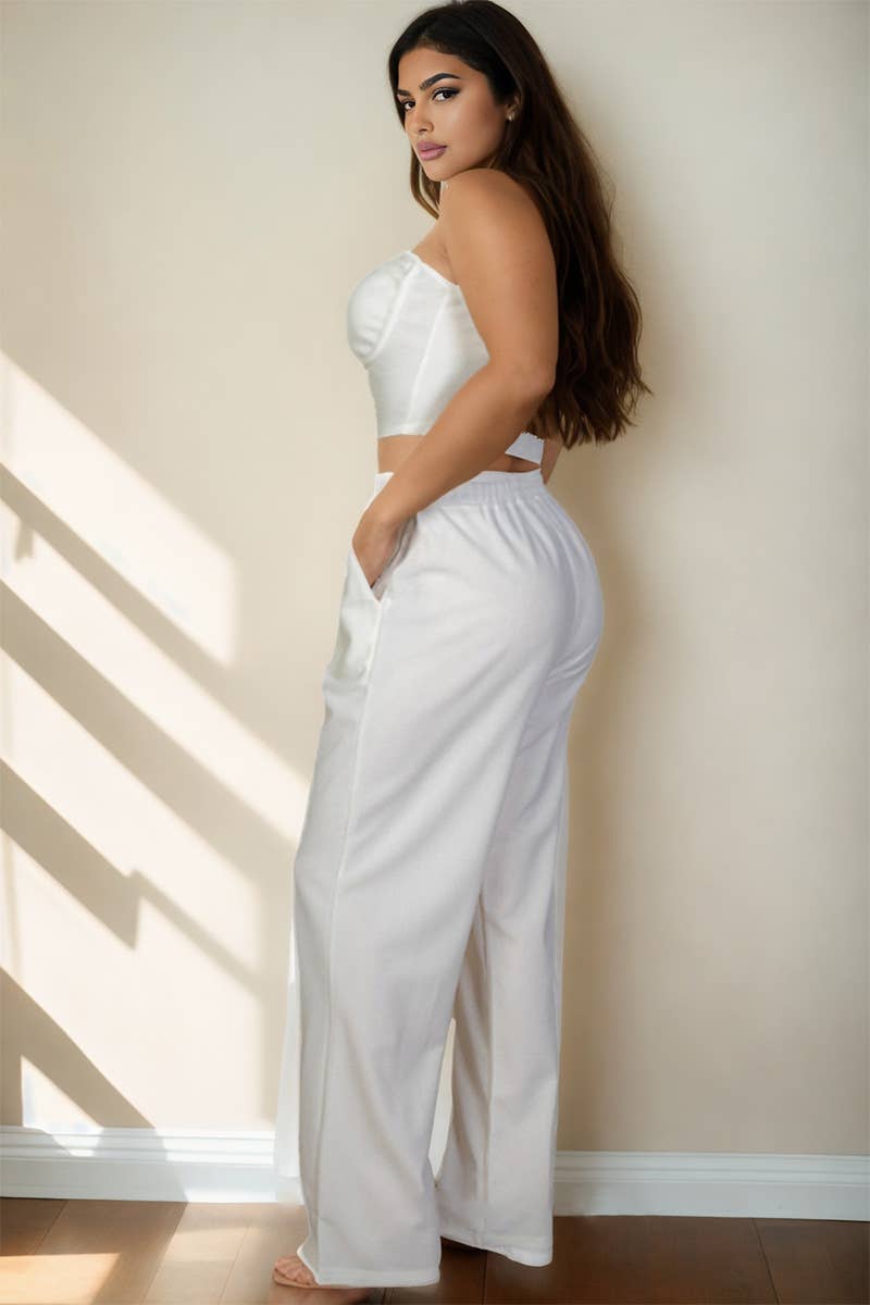 Plus Size Bustier Crop Cami Top & Slant Pocket Straight Pant