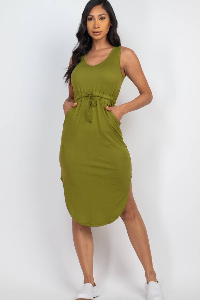 Drawstring Sleeveless Midi Dress