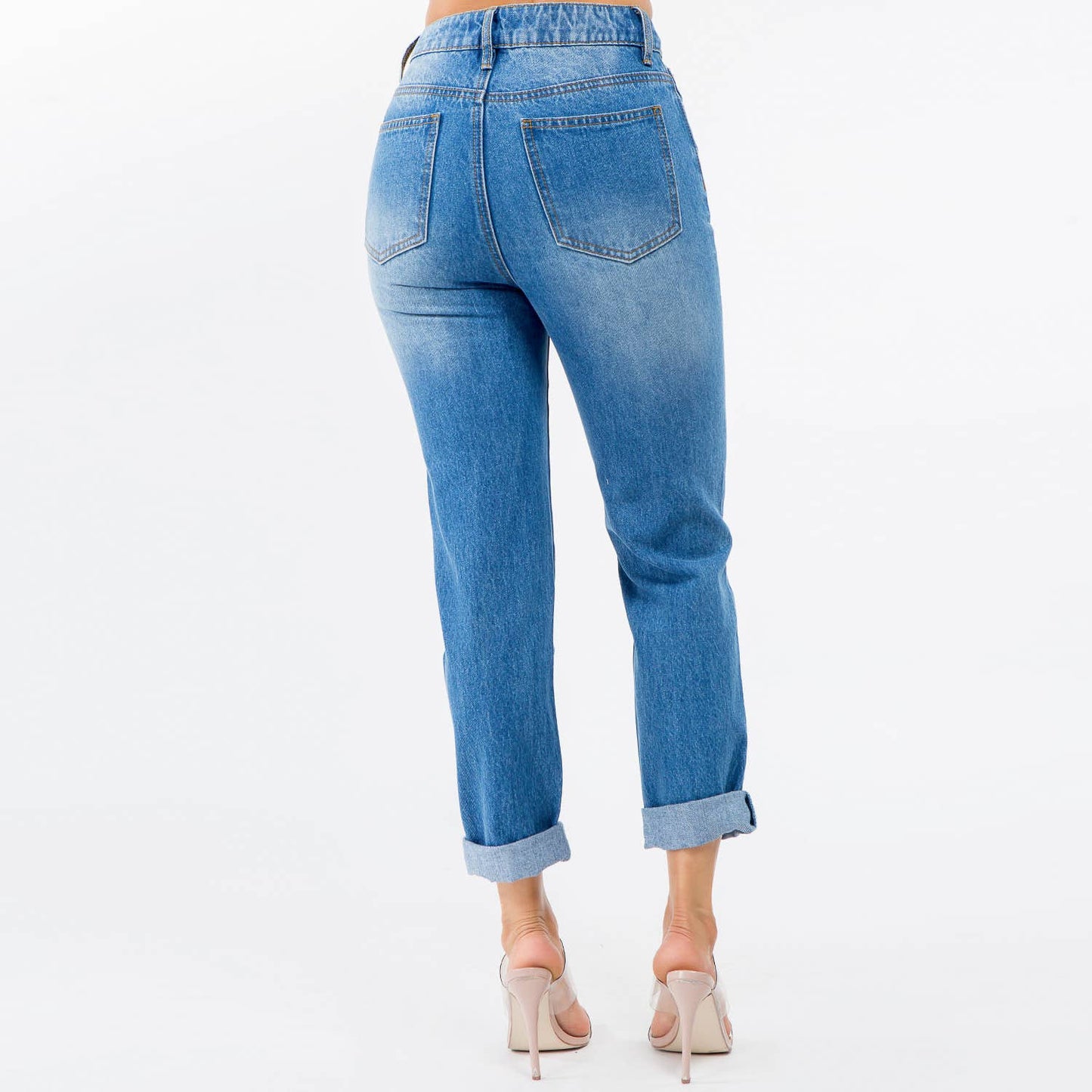 High Waist Distressed Mom Jeans
