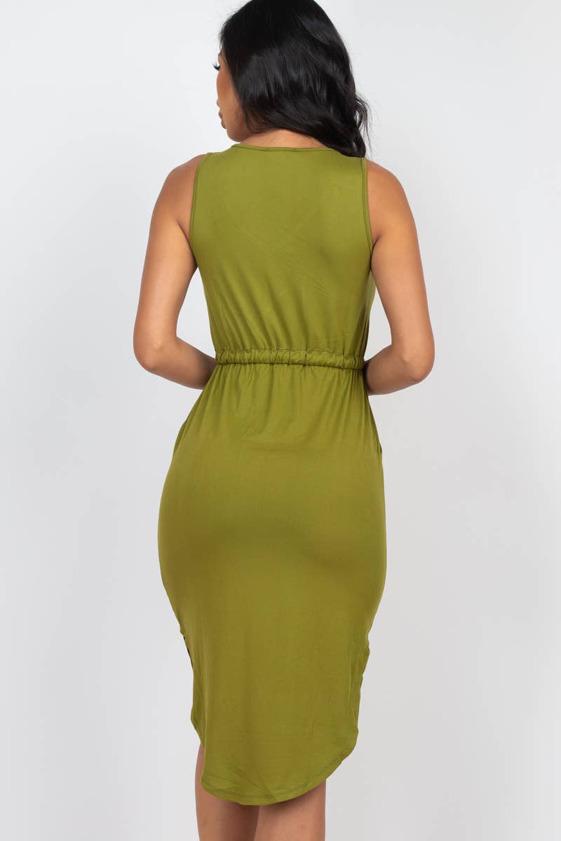 Drawstring Sleeveless Midi Dress
