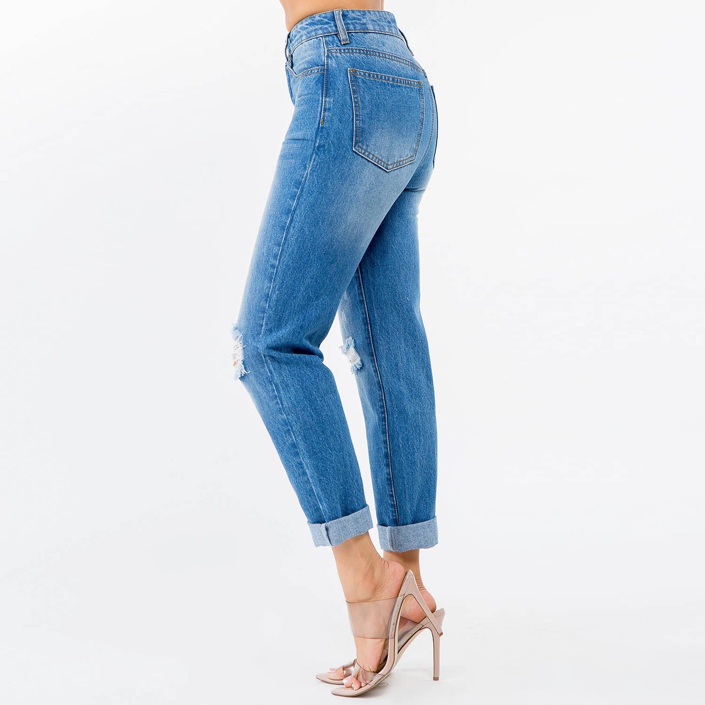 High Waist Distressed Mom Jeans