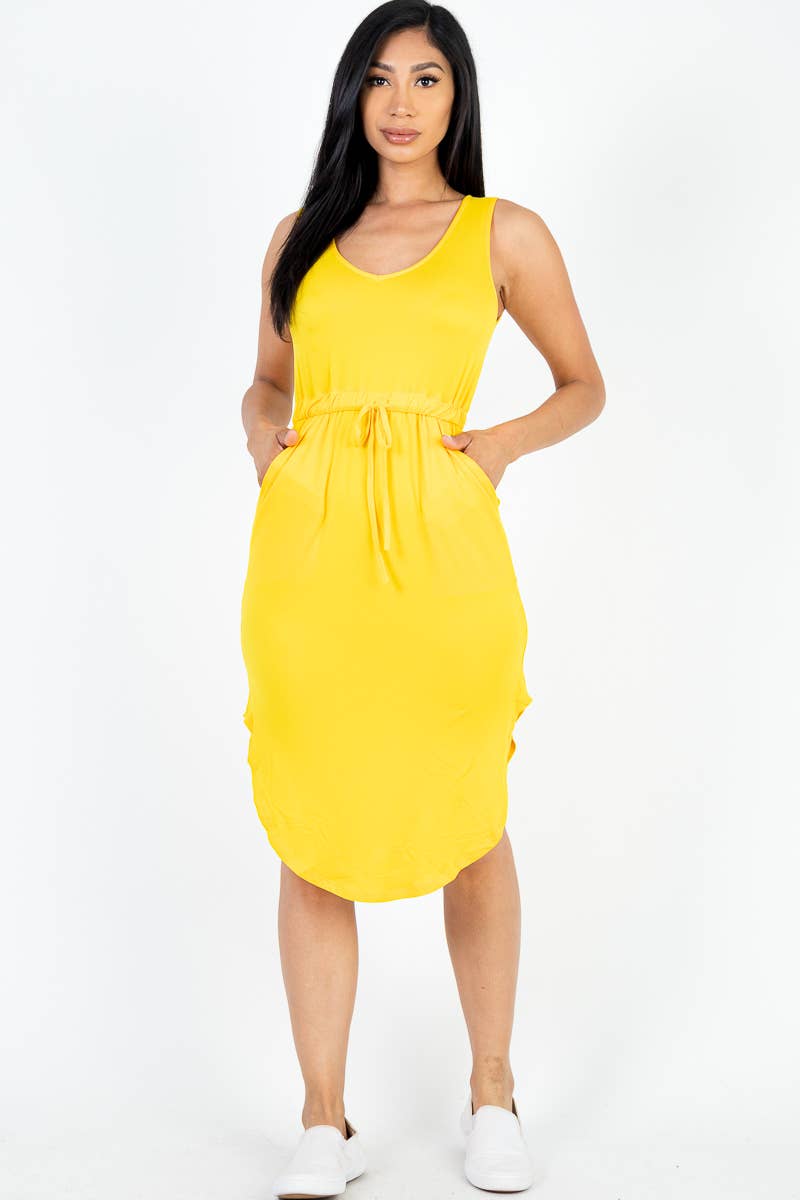 Drawstring Sleeveless Midi Dress