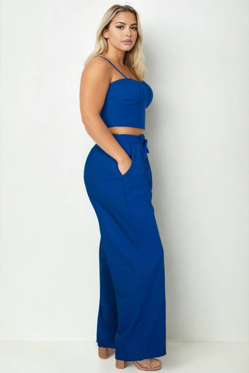 Plus Size Bustier Crop Cami Top & Slant Pocket Straight Pant