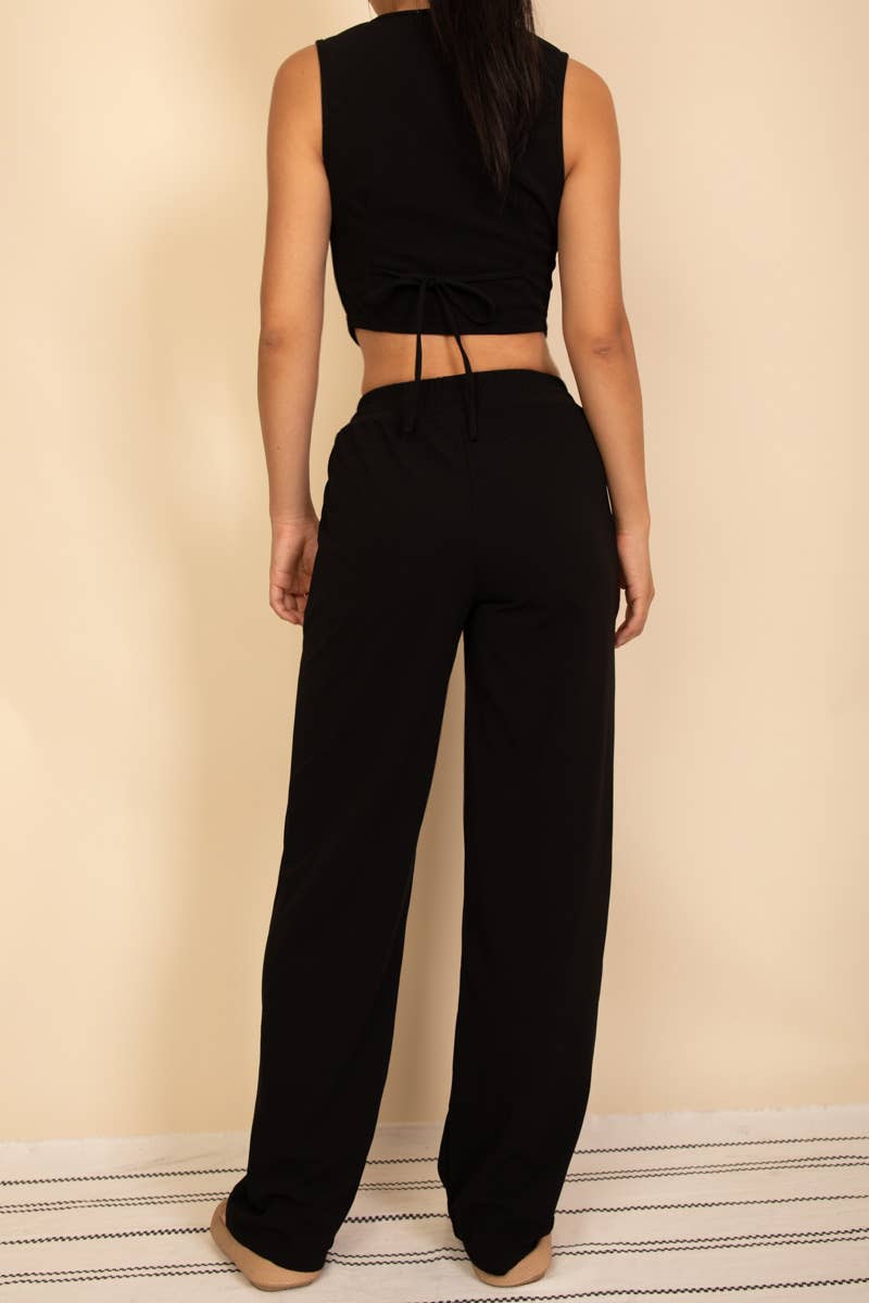 Button Vest with Adjustable Back Tie & Wide Leg Pants Sets
