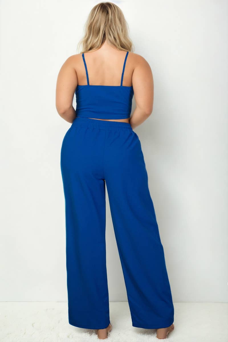 Plus Size Bustier Crop Cami Top & Slant Pocket Straight Pant