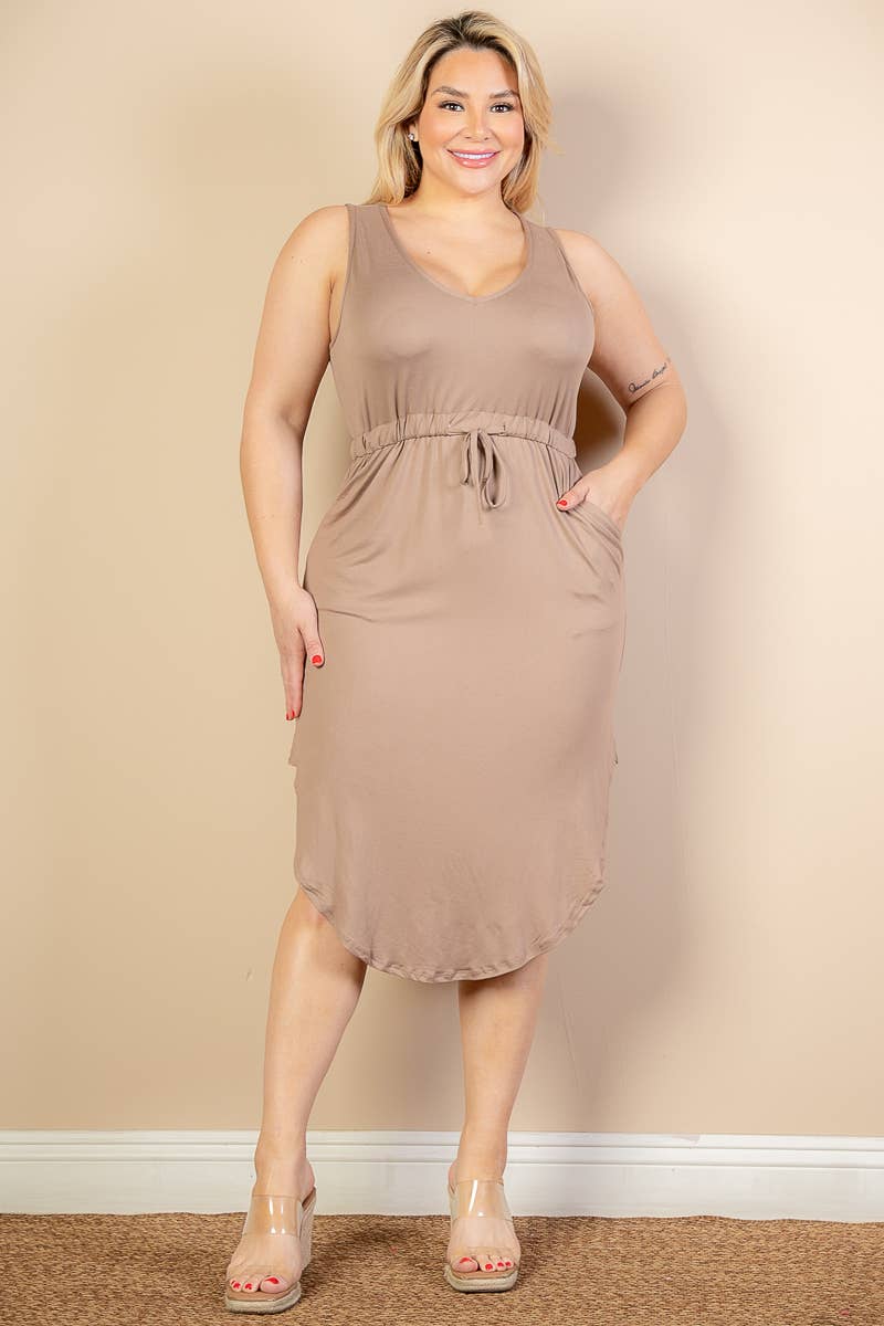 Plus Size Sleeveless Front Tied Rounded Hem Dress