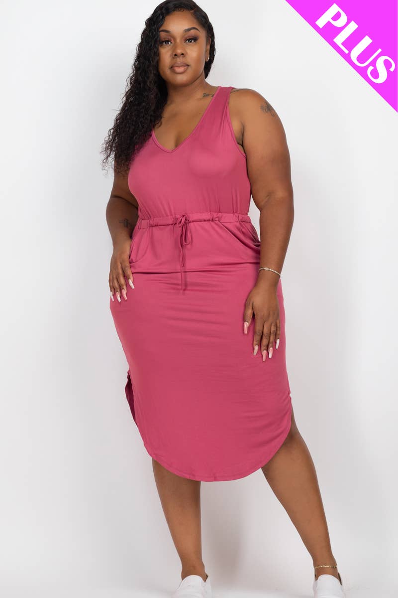 Plus Size Sleeveless Front Tied Rounded Hem Dress