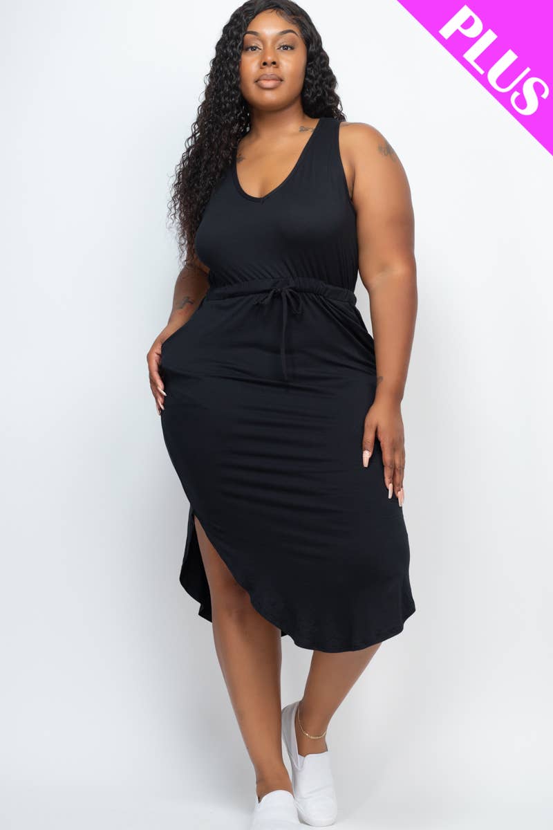 Plus Size Sleeveless Front Tied Rounded Hem Dress