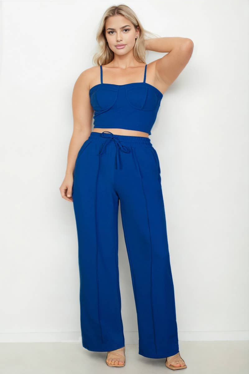 Plus Size Bustier Crop Cami Top & Slant Pocket Straight Pant
