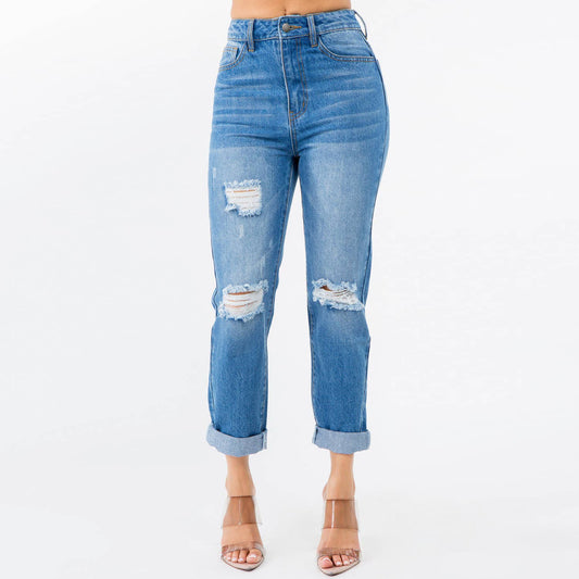 High Waist Distressed Mom Jeans