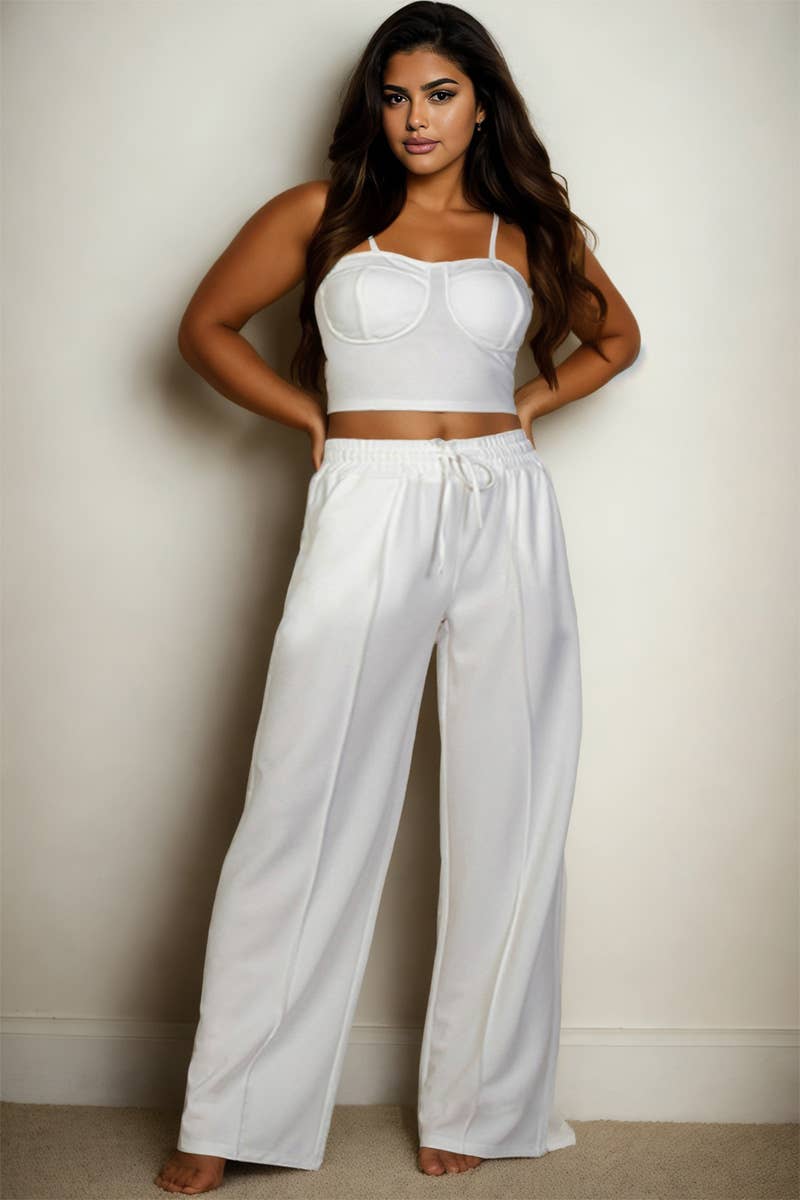 Plus Size Bustier Crop Cami Top & Slant Pocket Straight Pant