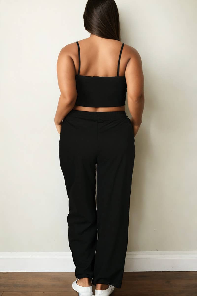 Plus Size Bustier Crop Cami Top & Slant Pocket Straight Pant