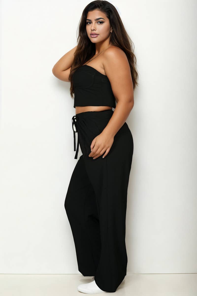Plus Size Bustier Crop Cami Top & Slant Pocket Straight Pant