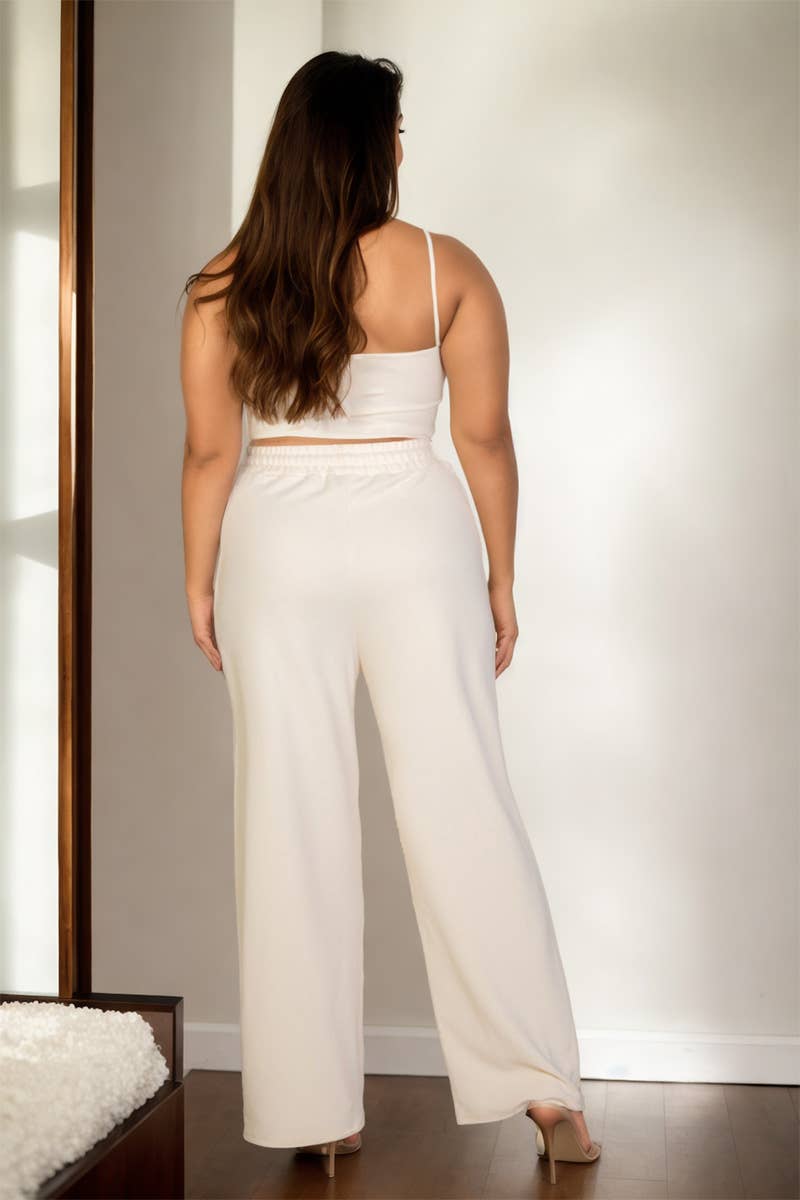 Plus Size Bustier Crop Cami Top & Slant Pocket Straight Pant
